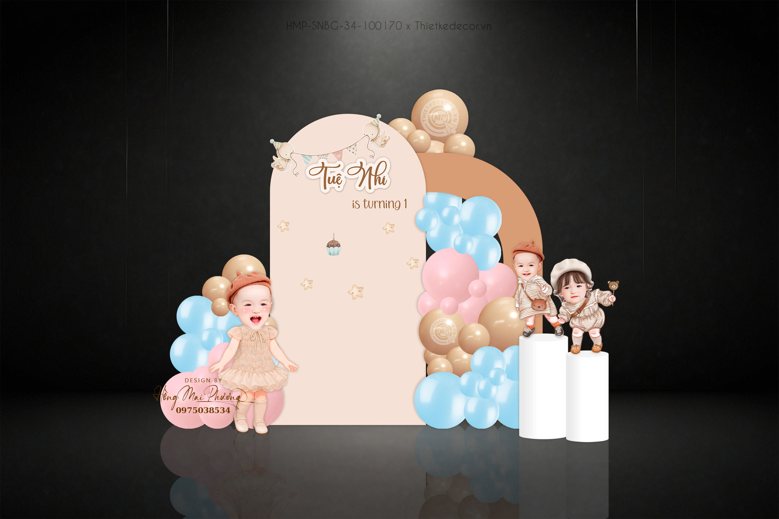 Tiệc sinh nhật bé gái tone nâu be xinh sang